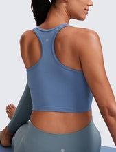 Load image into Gallery viewer, CRZ YOGA Butterluxe Womens Y-Back Racerback Longline Sports Bra - Padded Scoop Neck Workout Crop Tank Top with Built in Pads Oasis Blue