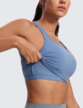 Load image into Gallery viewer, CRZ YOGA Butterluxe Womens Y-Back Racerback Longline Sports Bra - Padded Scoop Neck Workout Crop Tank Top with Built in Pads Oasis Blue