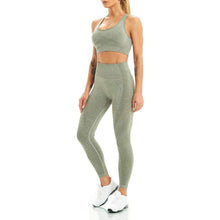 Load image into Gallery viewer, WodoWei Women 2 Piece Workout Outfits Sports Bra Seamless Leggings Yoga Gym Activewear Set (YO601-khaki grey marl)