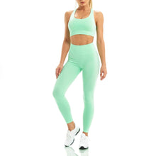 Load image into Gallery viewer, WodoWei Women 2 Piece Workout Outfits Sports Bra Seamless Leggings Yoga Gym Activewear Set (YO601-green marl)
