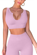 Load image into Gallery viewer, QINSEN Workout Outfits for Women 2 Piece Ribbed Seamless Crop Tank High Waist Yoga Leggings Sets (Dusty Pink)