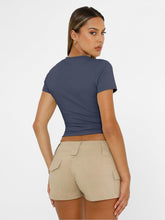 Load image into Gallery viewer, AUTOMET Womens Short Sleeve T Shirts Basic Summer 2025 Workout Tops Crew Neck Gym Crop Tops Trendy Y2K Clothes Navy