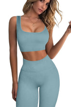 Load image into Gallery viewer, QINSEN Womens Yoga Pants Bodycon 2 Piece Outfits Sport Bra High Waist Seamless Leggings Blue