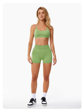 Load image into Gallery viewer, ABOCIW Workout Sets for Women Seamless V Back Scrunch Butt Lifting High Waist Biker Shorts Cross Back Sports Bra 2 Piece Yoga Gym Sets Light Green