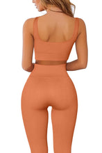 Load image into Gallery viewer, QINSEN Seamless Workout Set Cropped Tank Tops for Women 2 Piece Yoga Outfits GMY Active Leggings Light Orange