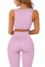 Load image into Gallery viewer, QINSEN Workout Outfits for Women 2 Piece Ribbed Seamless Crop Tank High Waist Yoga Leggings Sets (Dusty Pink)