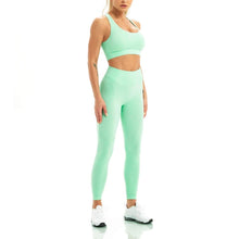 Load image into Gallery viewer, WodoWei Women 2 Piece Workout Outfits Sports Bra Seamless Leggings Yoga Gym Activewear Set (YO601-green marl)