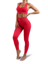 Load image into Gallery viewer, Women’s Yoga Outfits 2 piece Set Workout Tracksuits Sports Bra High Waist Legging Active Wear Athletic Clothing Set (Large, 1917 Red)