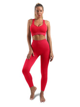 Load image into Gallery viewer, Women’s Yoga Outfits 2 piece Set Workout Tracksuits Sports Bra High Waist Legging Active Wear Athletic Clothing Set (Large, 1917 Red)