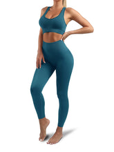 Load image into Gallery viewer, Women’s Yoga Outfits 2 piece Set Workout Tracksuits Sports Bra High Waist Legging Active Wear Athletic Clothing Set (Small, 1917 Teal Green)
