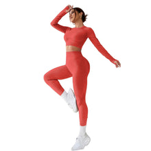 Load image into Gallery viewer, LIGHT DOT Women's Workout Outfits 2 Pieces Yoga Suits Long Sleeve Crop Top High Waist Sport Leggings Active Gym Set (Red)