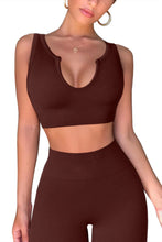 Load image into Gallery viewer, QINSEN Workout Outfits for Women 2 Piece Ribbed Seamless Crop Tank High Waist Yoga Leggings Sets,04 Coffee