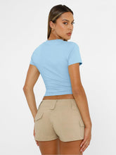 Load image into Gallery viewer, AUTOMET Womens Short Sleeve T Shirts Basic Summer 2025 Workout Tops Crew Neck Gym Crop Tops Trendy Y2K Clothes Baby Blue