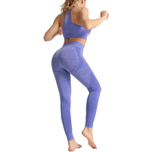 Load image into Gallery viewer, WodoWei Women 2 Piece Workout Outfits Sports Bra Seamless Leggings Yoga Gym Activewear Set (YO610-blue)