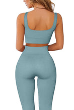 Load image into Gallery viewer, QINSEN Womens Yoga Pants Bodycon 2 Piece Outfits Sport Bra High Waist Seamless Leggings Blue