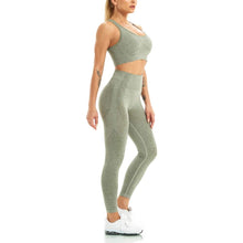 Load image into Gallery viewer, WodoWei Women 2 Piece Workout Outfits Sports Bra Seamless Leggings Yoga Gym Activewear Set (YO601-khaki grey marl)