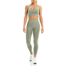 Load image into Gallery viewer, WodoWei Women 2 Piece Workout Outfits Sports Bra Seamless Leggings Yoga Gym Activewear Set (YO601-khaki grey marl)