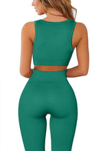 Load image into Gallery viewer, QINSEN Womens Yoga Pants Bodycon 2 Piece Outfits Cropped Tops High Waist Seamless Leggings Emerald