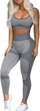 Load image into Gallery viewer, OLCHEE Women’s Workout Sets 2 Piece - Seamless Yoga Leggings and Cross-Strap Sports Bra Gym Outfits Activewear Matching Set - Grey