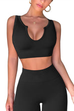 Load image into Gallery viewer, QINSEN Yoga Outfits for Women 2 Piece Set,Ribbed Stretchy Sport Bra GMY Fitted Leggings 03 Black