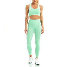 Load image into Gallery viewer, WodoWei Women 2 Piece Workout Outfits Sports Bra Seamless Leggings Yoga Gym Activewear Set (YO601-green marl)