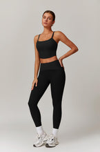 Load image into Gallery viewer, Womens Workout Sets Two Piece Seamless Stretch Cross Back Tank Top Matching Tummy Control High Waist Leggings Set 2 Piece For Women Gym Yoga Active Wear Outfits Athletic Work Out Clothes Black 2