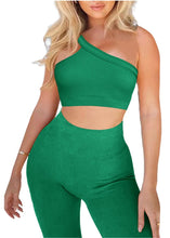 Load image into Gallery viewer, niyokki Two Piece Workout Sets for Women, Sexy One Shoulder Matching Crop Tank Top Set Outfits for Women(Grass Green)