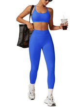 Load image into Gallery viewer, Impact Leggings for Women Seamless Workout Yoga Pants Hidden Scrunch Butt Tummy Control Gym Leggings Mid Low Waist 25" Electric Blue