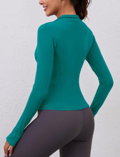 Load image into Gallery viewer, Ropa Deportiva para Mujer Long Sleeve Fall Workout Tops Womens Crop Quarter Half Zip Pullover Athletic Yoga Shirts Running Wear(Blue Green)