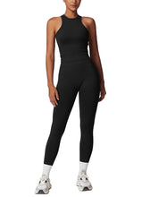 Load image into Gallery viewer, OMEWEE Gym clothes for woman set Racer-back Tank Top and Tummy Control Leggings Yoga sets for women 2 piece Black