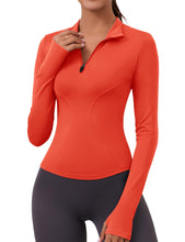 Load image into Gallery viewer, Long Sleeve Tops for Women Running Golf Athletic Shirts Workout Sports Active Crop Top Thumb Hole T-Shirts(Orange)