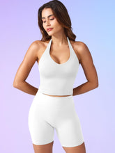 Load image into Gallery viewer, YEOREO Women's Halter Crop Top V Neck Workout Going Out Tank Top Hazel Padded Sleeveless Backless Trendy Summer Camisole White