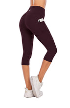 Load image into Gallery viewer, Steppe Naked Feeling High Waisted Yoga Pants Women's Workout Capris Leggings with Pockets Tummy Control Buttery Soft Running Compression Capris for Athletic Gym Exercise Fitness Wine Red