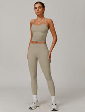 Load image into Gallery viewer, Womens Workout Sets Two Piece Seamless Stretch Cross Back Tank Top Matching Tummy Control High Waist Leggings Set 2 Piece For Women Gym Yoga Active Wear Outfits Athletic Work Out Clothes Light Brown