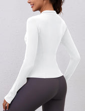 Load image into Gallery viewer, Womens Long Sleeve Workout Crop Tops Quick Dry Golf Shirt Quarter Zip Pullover Yoga Athletic Slim Fit Shirts(White)