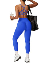 Load image into Gallery viewer, Impact Leggings for Women Seamless Workout Yoga Pants Hidden Scrunch Butt Tummy Control Gym Leggings Mid Low Waist 25" Electric Blue