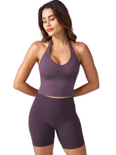 Load image into Gallery viewer, YEOREO Women's Halter Crop Top V Neck Workout Going Out Tank Top Hazel Padded Sleeveless Backless Trendy Summer Camisole BlackBerry Purple