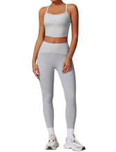 Load image into Gallery viewer, Womens Workout Sets Two Piece Seamless Stretch Cross Back Tank Top Matching Tummy Control High Waist Leggings Set 2 Piece For Women Gym Yoga Active Wear Outfits Athletic Work Out Clothes Grey 2