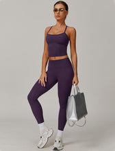 Load image into Gallery viewer, Womens Workout Sets Two Piece Seamless Stretch Cross Back Tank Top Matching Tummy Control High Waist Leggings Set 2 Piece For Women Gym Yoga Active Wear Outfits Athletic Work Out Clothes Dark Purple