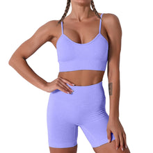 Load image into Gallery viewer, Women Seamless Yoga Set 2 Piece Workout Sport Bra with High Waist Shorts Legging Outfit Tracksuit.JNINTH (Lavender Purple)