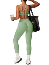Load image into Gallery viewer, Impact Leggings for Women Seamless Workout Yoga Pants Hidden Scrunch Butt Tummy Control Gym Leggings Mid Low Waist 25" Palm Green