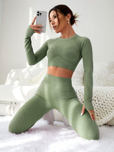Load image into Gallery viewer, LIGHT DOT Women's Workout Outfits 2 Pieces Yoga Suits Long Sleeve Crop Top High Waist Sport Leggings Active Gym Set (Green)