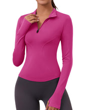 Load image into Gallery viewer, LOMON Workout Shirts Women Long Sleeve Athletic Tops Dry Fit T-Shirts Yoga Running Polo Shirts Valentine's Day(Rose Red)