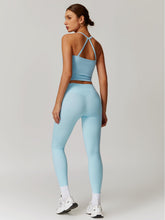 Load image into Gallery viewer, Womens Workout Sets Two Piece Seamless Stretch Cross Back Tank Top Matching Tummy Control High Waist Leggings Set 2 Piece For Women Gym Yoga Active Wear Outfits Athletic Work Out Clothes Blue