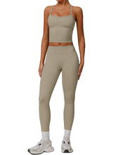Load image into Gallery viewer, Womens Workout Sets Two Piece Seamless Stretch Cross Back Tank Top Matching Tummy Control High Waist Leggings Set 2 Piece For Women Gym Yoga Active Wear Outfits Athletic Work Out Clothes Light Brown
