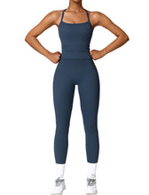Load image into Gallery viewer, Womens Workout Sets Two Piece Seamless Stretch Cross Back Tank Top Matching Tummy Control High Waist Leggings Set 2 Piece For Women Gym Yoga Active Wear Outfits Athletic Work Out Clothes Dark Blue