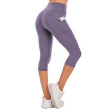 Load image into Gallery viewer, Steppe Naked Feeling High Waisted Yoga Pants Women's Workout Capris Leggings with Pockets Tummy Control Buttery Soft Running Compression Capris for Athletic Gym Exercise Fitness Purple