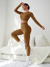 Load image into Gallery viewer, LIGHT DOT Women's Workout Outfits 2 Pieces Yoga Suits Long Sleeve Crop Top High Waist Sport Leggings Active Gym Set (Khaki)