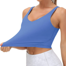 Load image into Gallery viewer, Women’s Longline Sports Bra Wirefree Padded Medium Support Yoga Bras Gym Running Workout Tank Tops(Sea Blue)