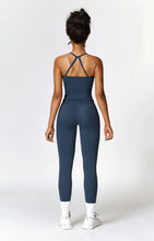 Load image into Gallery viewer, Womens Workout Sets Two Piece Seamless Stretch Cross Back Tank Top Matching Tummy Control High Waist Leggings Set 2 Piece For Women Gym Yoga Active Wear Outfits Athletic Work Out Clothes Dark Blue
